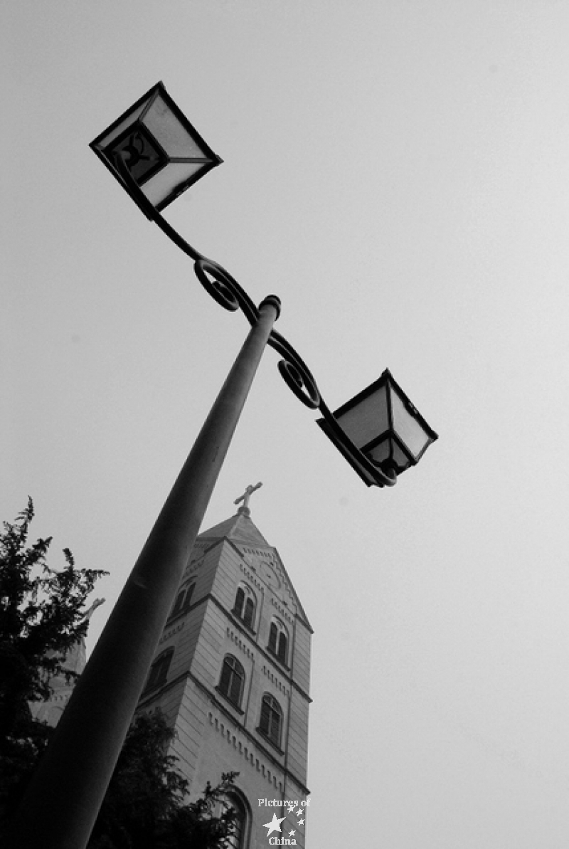 Church and street light